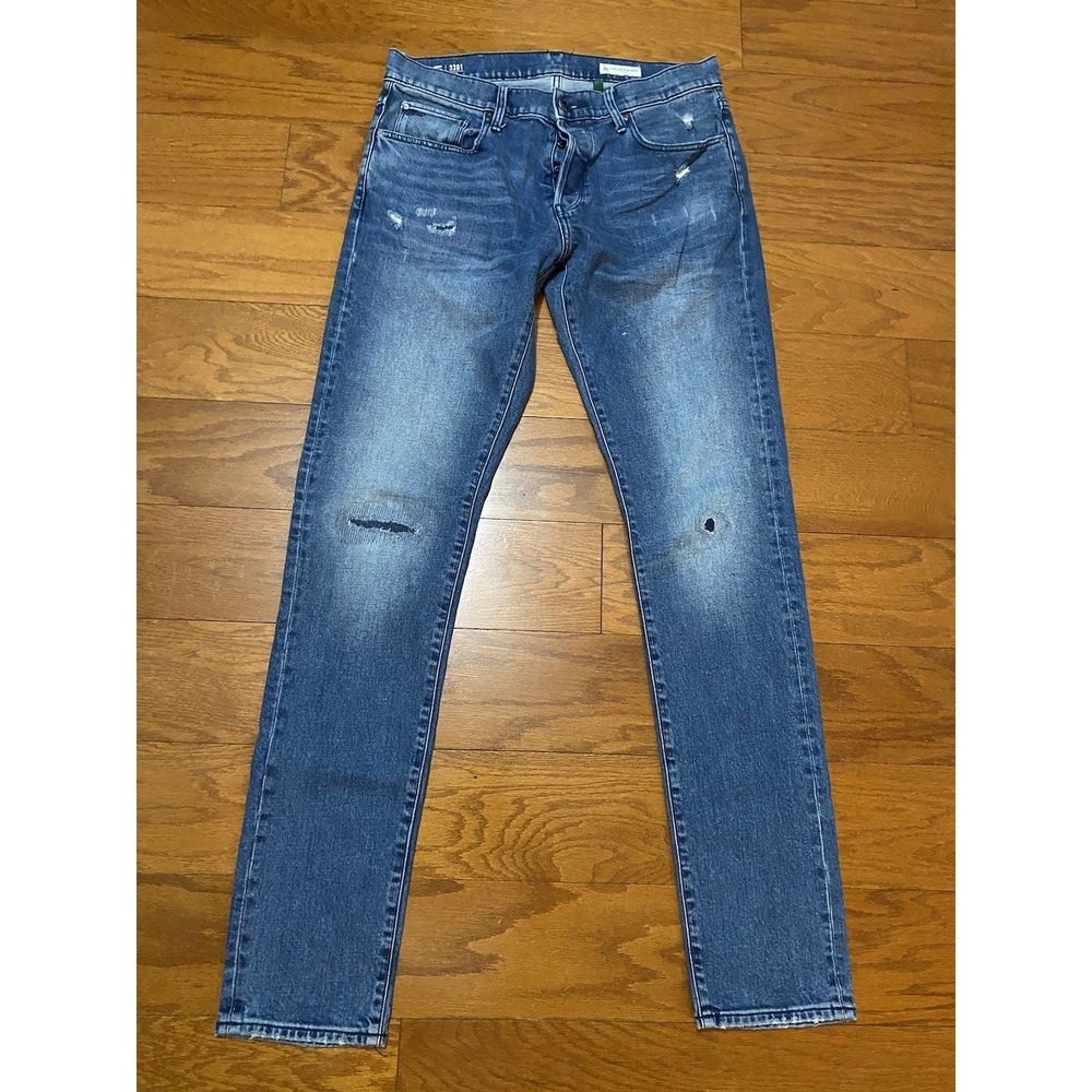 G-Star RAW 3301 Restored Denim Slim Fit Distressed Blue Jeans Mens 34x36